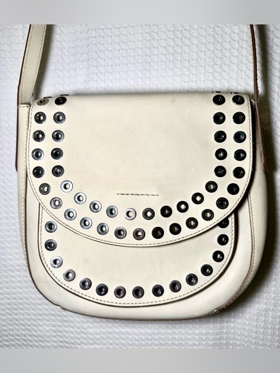 Frye Handbags - FRYE Cassidy Saddle White Leather Crossbody with Silver Rivet Detail
